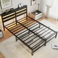 thumbnail image 3 of Tcbosik Queen Size Bed Frame with Wooden Headboard, Metal Platform Bed with Charging Station & LED Lights, Noise-Free, No Box Spring Needed, Black, 3 of 9
