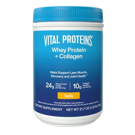 Vital Proteins Whey Protein + Collagen Peptides Powder, Supports Lean Muscle, Recovery and Joint Health, Vanilla, 21.7oz