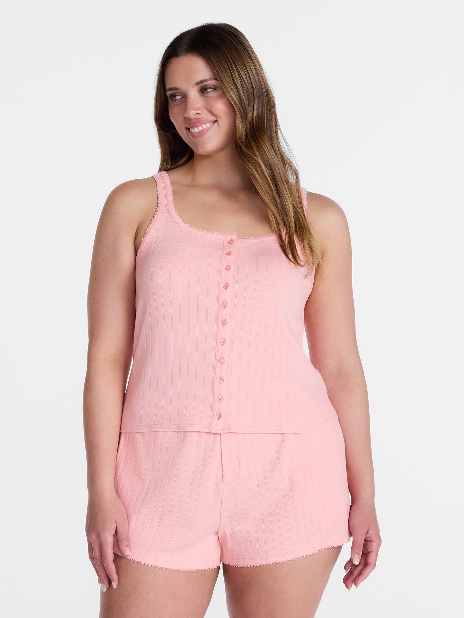 Joyspun Women's Pointelle Tank Top and Shorts Pajama Set, 2-Piece, Sizes XS-3X