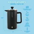 thumbnail image 5 of GROSCHE DUBLIN Stainless Steel French Press, Double Wall French Press, Coffee Maker - 1000 ML, Black, 5 of 8