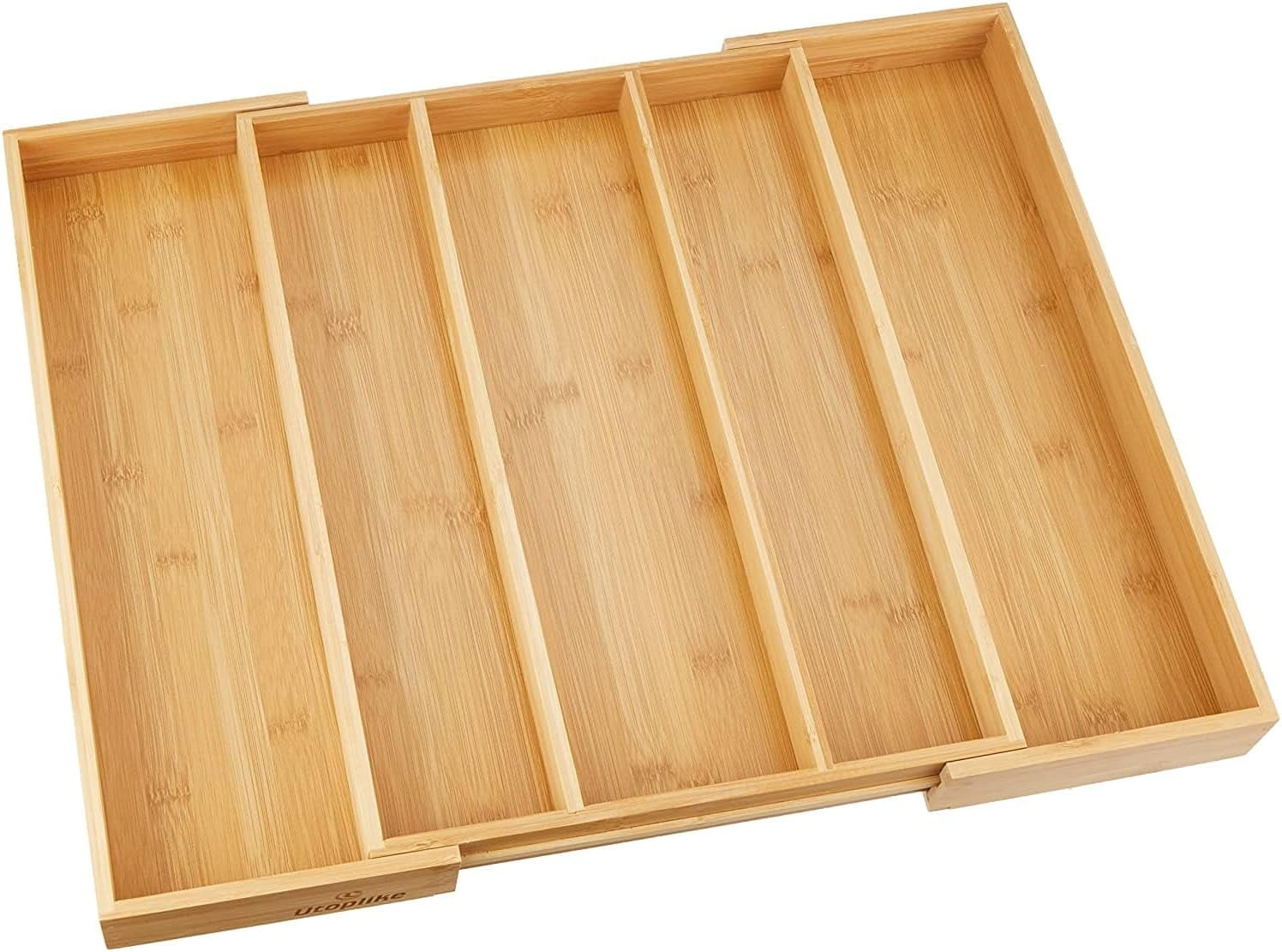 5-Slot Natural Bamboo Expandable Drawer Organizer – Adjustable Cutlery & Utensil Tray, Multi-Use Divider for Kitchen/Bedroom/Living Room