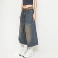 thumbnail image 5 of Risckoth Women Washed Denim Culottes, Mid Rise Wide Leg Cropped Jeans With Pockets S-3XL, 5 of 6