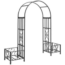 Spaco 6.7' Steel Garden Arch Arbor with Scrollwork Hearts, Planter Boxes for Outdoor, Dark Gray