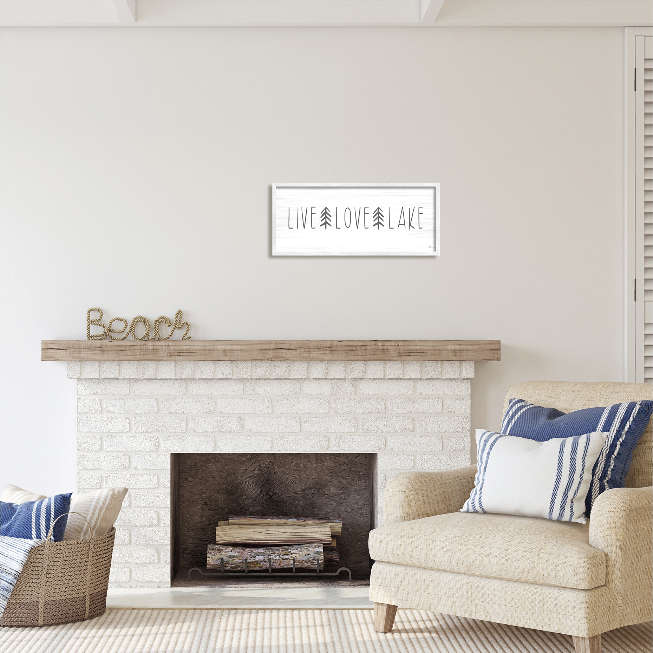 Stupell Industries Live Love Lake Phrase Nature Painting White Framed Art Print Wall Art, 24 x 10