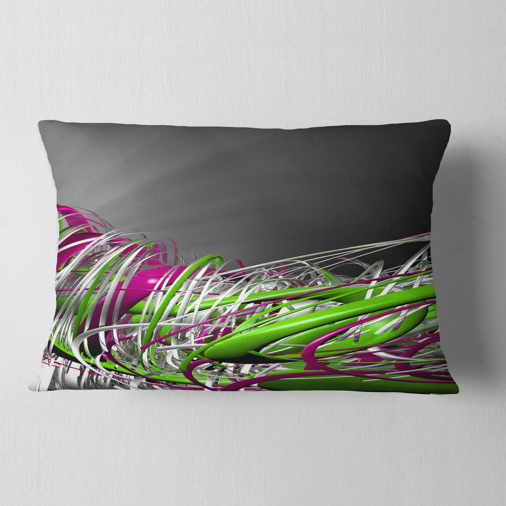 Designart Fractal 3D Green Purple Stripes - Contemporary Throw Pillow - 12x20