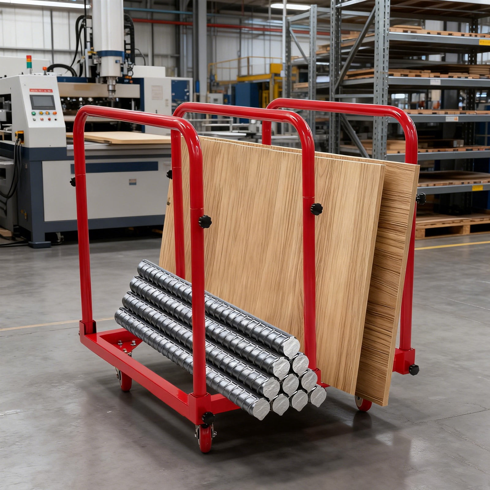 ToppiJoy Heavy Duty Hand Truck Dolly with 4 Swivel Casters, Industrial Hand Cart Hold up to 1400lbs for Plywood, Warehouse, Factory, Workshop (Red)
