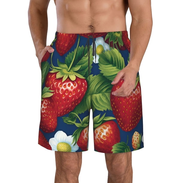 Fotbe Strawberry2 Trajes de Baño Estampados para Hombre, Shorts de Verano de Secado Rápido, Ropa de Playa, Bañadores-Large