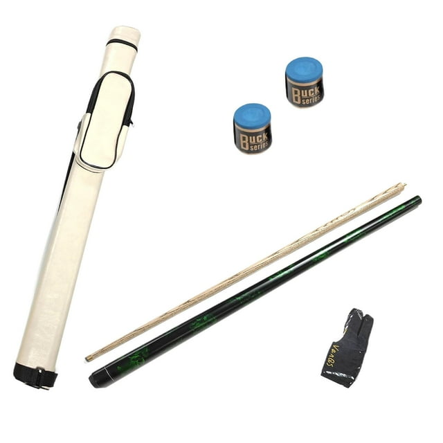 Juego de tacos de billar, palo de billar con guante de 3 dedos para hombres y mujeres con funda de cuero PU , taco de billar chino negro de ocho Verde negro