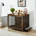 thumbnail image 2 of Juiluna Dog Crate Furniture Decorative Dog Kennel Wooden Dog Crate End Table Chew-Proof Metal Barrier Dog Cage With Dog Bowls Flip-Top 3 Doors Wheel For Small Medium Large Dogs, 2 of 10