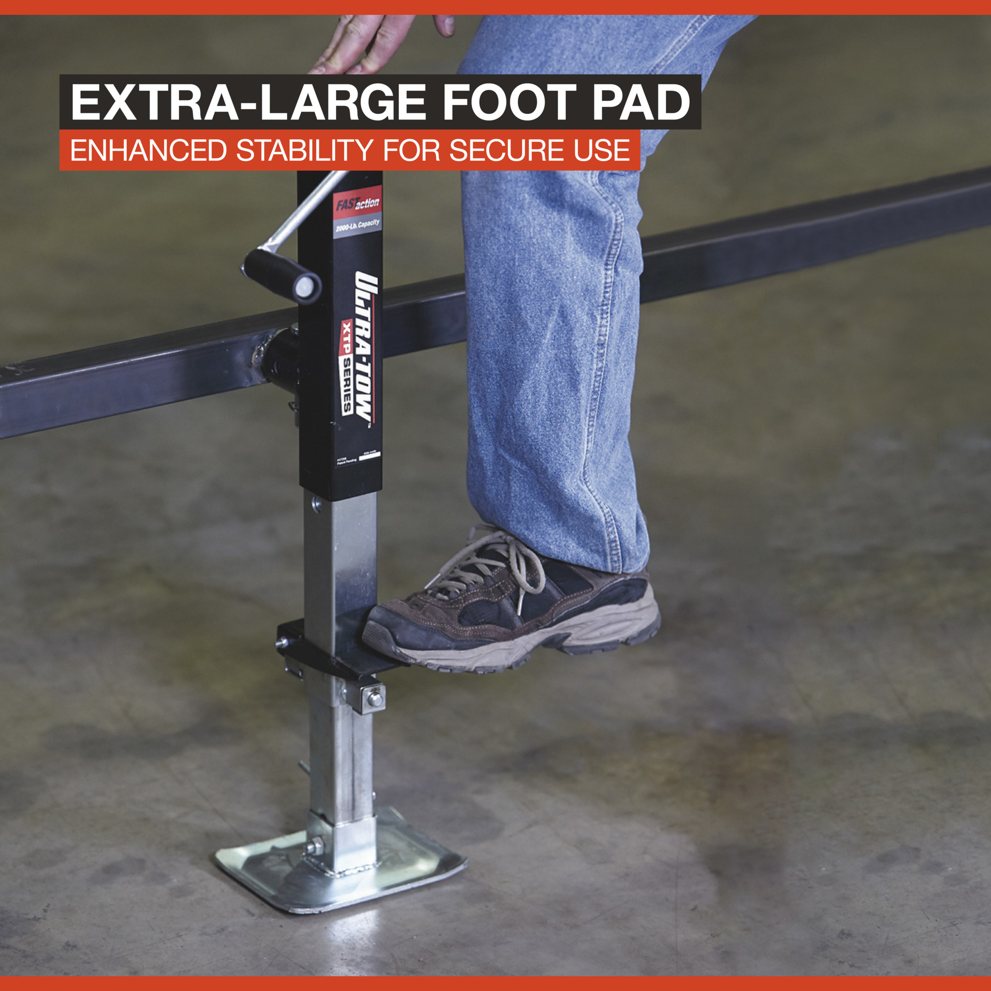 Ultra-Tow XTP Fast-Action Square Tube Trailer Jack, 2000-Lb., Sidewind, Tube Mount, Weld-On