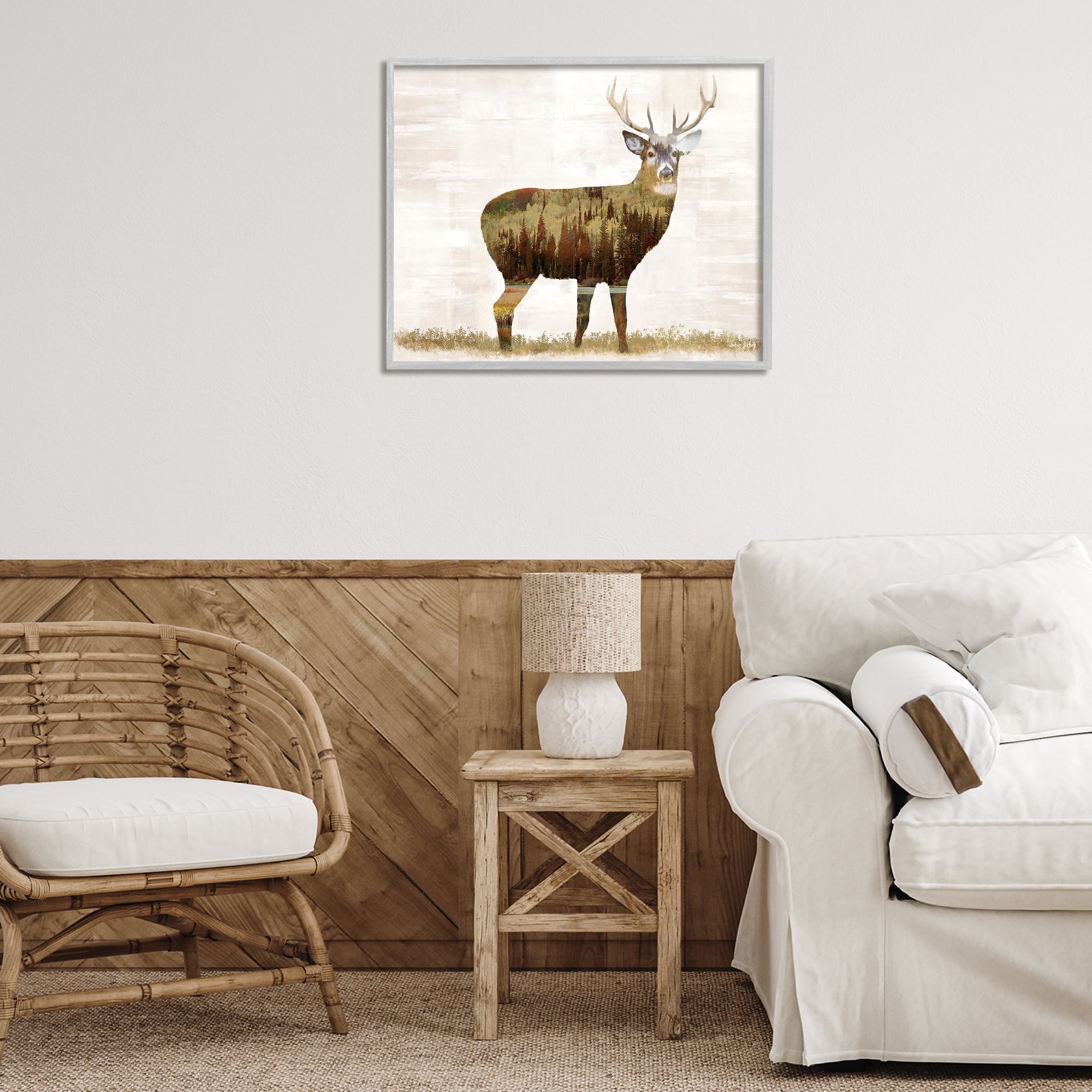 Stupell Industries Forest Pattern Deer Animals & Insects Painting Gray Framed Art Print Wall Art, 30 x 24