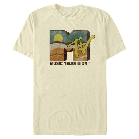 Men's MTV Distressed Mountain Logo Graphic Tee Beige 2X Large