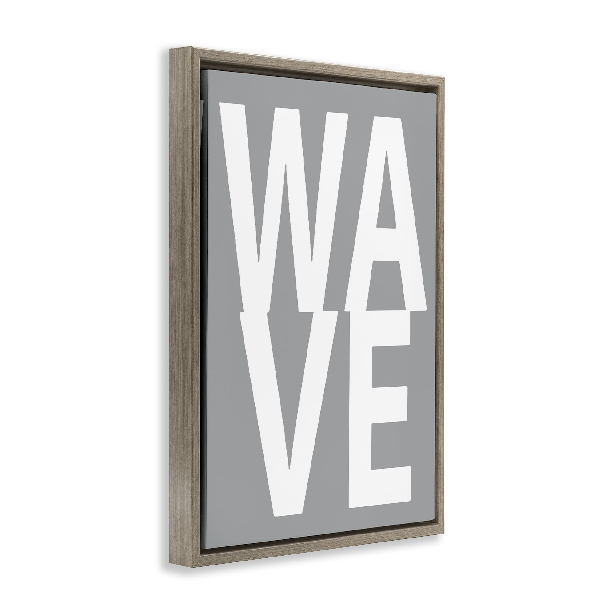 Stupell Industries Wave Word on Grey Typography Painting Brown Floater Framed Art Print Wall Art, 21 x 31