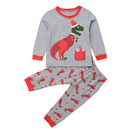 

Baby Kids Dinosaur Christmas Pajama Set Long Sleeve T-shirt with Pant Sleepwear 4 Year