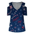 thumbnail image 4 of JGTDBPO Independence Day T-Shirt For Women Plus Size Summer Tops In Red White And Blue Stylish Top Women's Summer V-Neck Casual Short Sleeve Print Strapless Blouse Top, 4 of 5