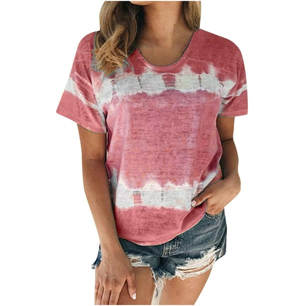 Tops Para Mujer Elegante Casual Tallas Grandes Blusas Camisas Estampado de Moda Camiseta de Manga Corta Cuello Redondo Odeerbi ODB154836