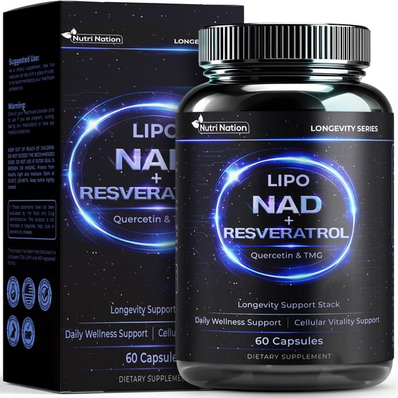 Liposomal NAD Supplement with Resveratrol, Quercetin and TMG for Anti Aging and Cell Regeneration, 60 Capsules