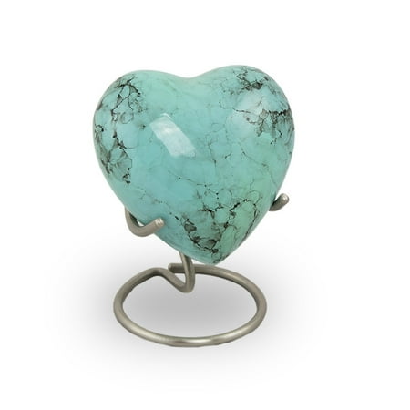 Stone Cremation Urn Bronze Cremation Keepsake Heart - Extra Small 3 Pounds - Turquoise Stone Blue - Engraving Sold Separately ()