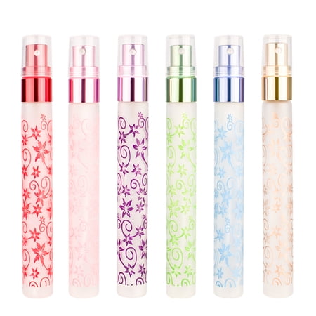 6 mini perfume spray bottles, 10 ml colored glass fine mist sprayer, empty spray bottle, refillable container, perfume atomizer, for cleaning, essential oils, liquids, 6 patterns