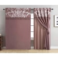 thumbnail image 2 of Chezmoi Collection Royal 4-Piece Jacquard Floral Window Curtain Set, Woodrose/Gray, 2 of 7