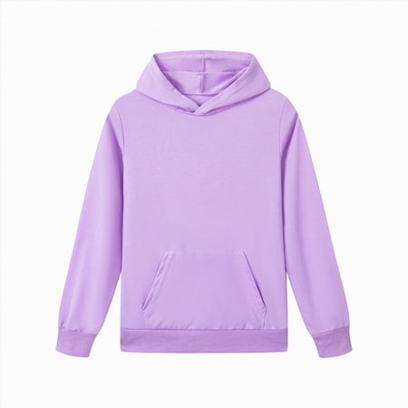 Xudanell Kids Athletic Hoodie Sweatshirts Boys Girls Hooded Teen Girls Fleece Pullover Hoodie with Pockets Tops Kids Clothes (13-14 Years Purple)