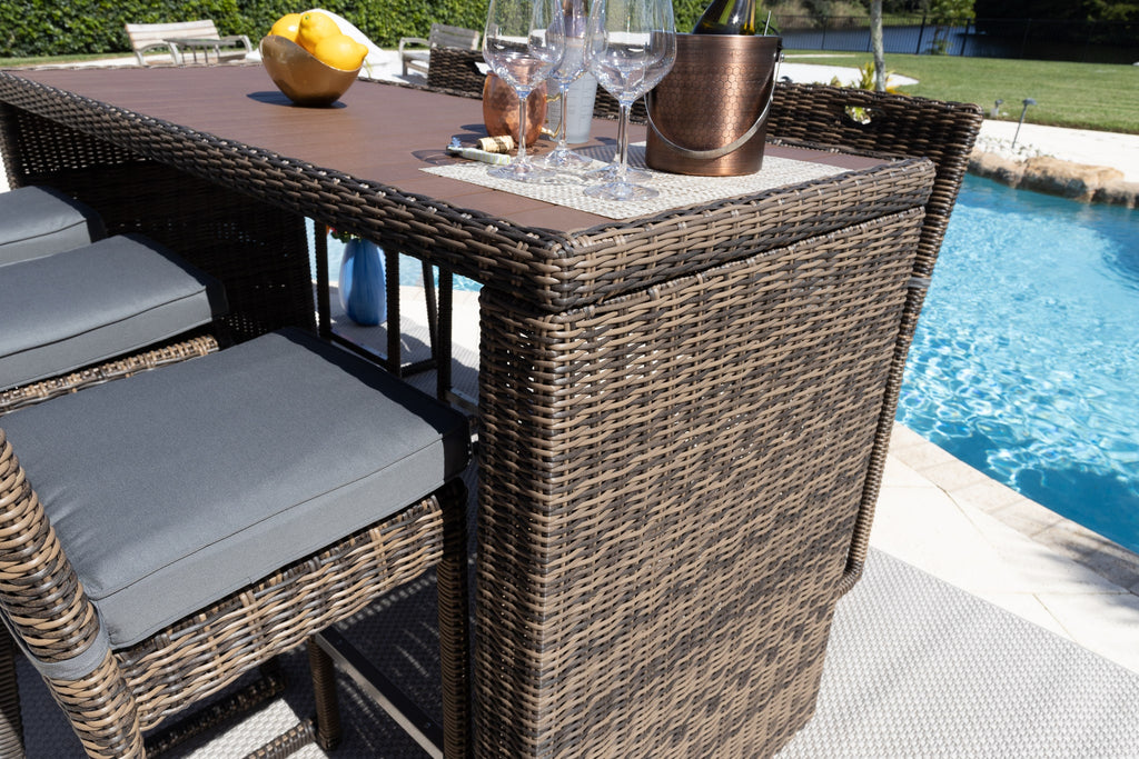 Tuscany 7-Piece Resin Wicker Outdoor Patio Furniture Bar Set with Bar Table and Six Bar Chairs (Half-Round Brown Wicker, Sunbrella Canvas Taupe) - image 5 of 5