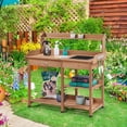 thumbnail image 5 of Potting Bench Outdoor Garden Work Bench Station Planting Solid Wood Construction for Horticulture w/Sink Drawer Rack Shelves, 5 of 7