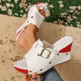 thumbnail image 5 of Platform Wedge Sandals for Women Suede Open Toe Slip on Slides Dressy Summer Fashion Color Block Wedges Heels Red Size 7.5, 5 of 7