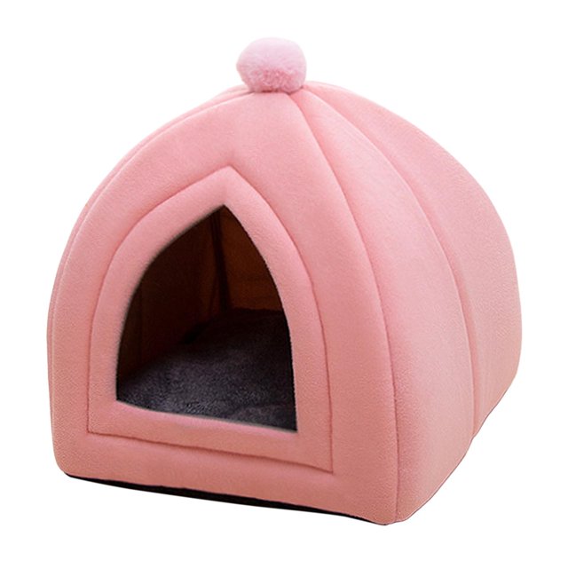 Bonita cama para gatos, de terciopelo, semicerrada, para perros, sofá para cachorros, cálida y cómoda rosado