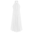 thumbnail image 6 of TiaoBug Women Rhinestones Halter Split Lyrical Dance Dress Contemporary Dancewear White L, 6 of 7