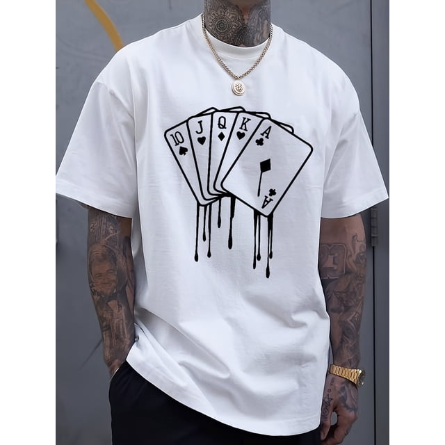 Camiseta informal de manga corta para hombre con estampado de naipes derretidos para verano, camiseta deportiva de ocio