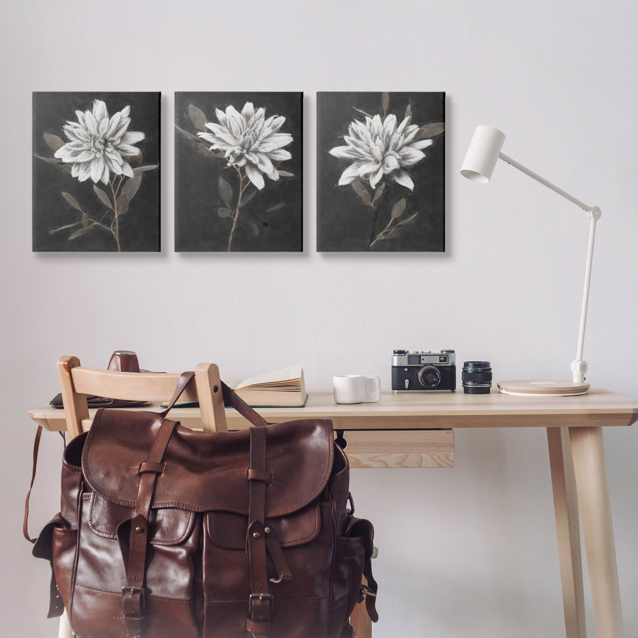 Stupell Industries Fable Lotus White Floral Bloom Graphic Art Gallery Wrapped Canvas Print Wall Art, Set of 3, Design by Nina Blue