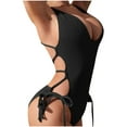 thumbnail image 4 of UTSJKR Women's Fashion Lace Up One Piece Swimsuits Sexy Backless Deep-V Swimwear Solid Hollow Out Bathing Suit for Beach Black L, 4 of 5