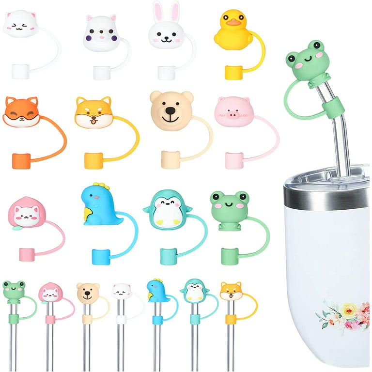 4PCS Straw Cover Cap Straw Tips Cover Cartoon Silicone Drinking Straw Caps  Reusable Straw Tips Straw Covers for Straws Cups Decoration