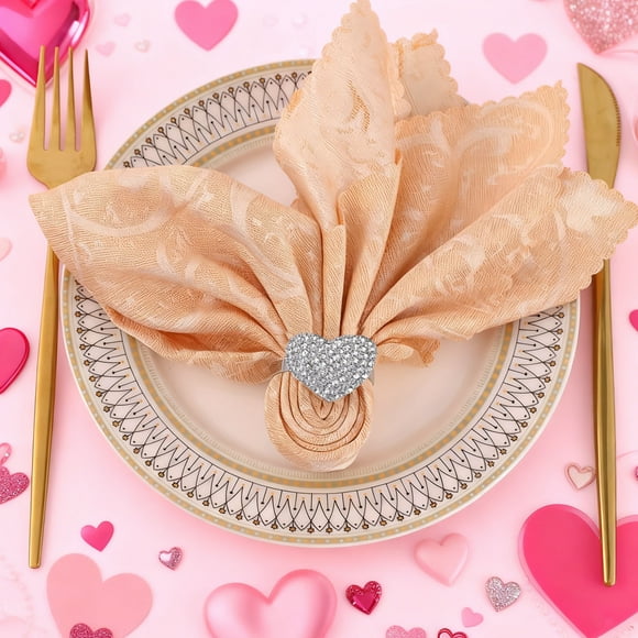 Eoozwa 3 Packs Valentine's Day Heart Napkin Ring Gold Silver Alloy Rhinestone Decor Elegant Table Setting for Romantic Dinner Party Wedding Anniversary Gift Holiday Dining Decorations