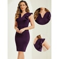 thumbnail image 2 of DARING DIVA Sheath Ruffles V Neck Split Pencil Blouse L Dark Purple, 2 of 6