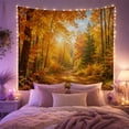thumbnail image 2 of Autumn Forest Path under Golden Canopy, Peaceful Illustration for Nature Lovers, Woodland Wall Art, Housewarming Gift, Tapestry Wall Hanging for Bedroom and Living Room, 2 of 7