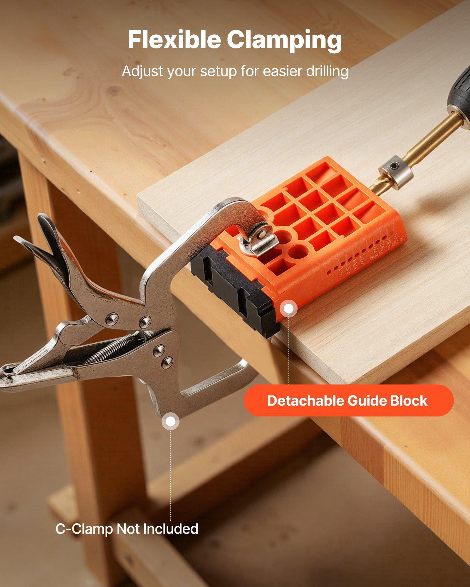 Pocket Hole Jig Kit Adjustable 0.5 to 1.5 Inch Lightweight System with Dust Collection Adapter Detachable Guide Block Drill Bit Stop Collar for Woodworking