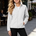 thumbnail image 2 of Gfyviroh Cozy Jackets for Women Full Zip Up Long Sleeve Fleece Jacket Solid Slim Fit Casual Stand Collar Outerwear, 2 of 6
