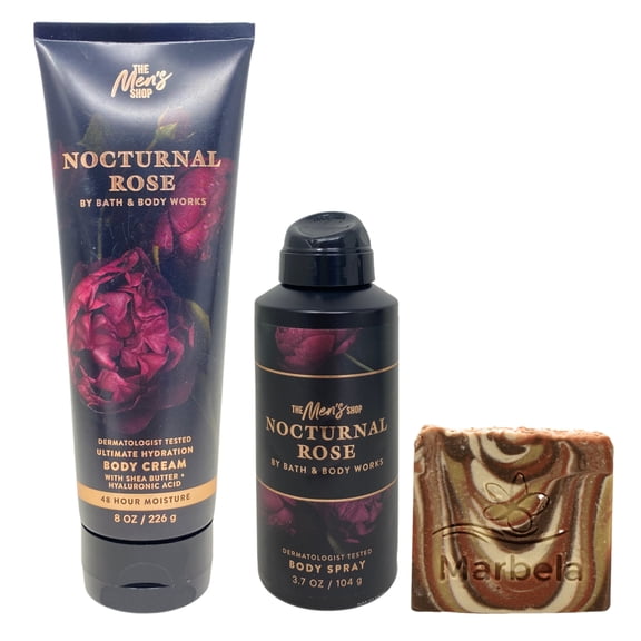 Bath & Body Works The Men's Collection Nocturnal Rose Ultimate Hydration Body Cream and Body Spray with a Clay Baby Bar Soap