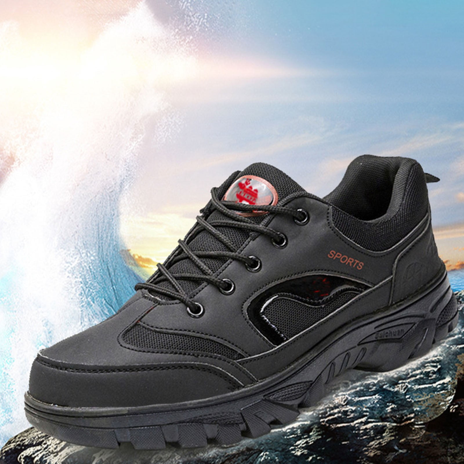 Black Men'S Hiking Shoes Round Toe Anti Slip Wear Resistant Comfortable Lightweight Outdoor Walking Footwear For All Seasons And Activities Size 41