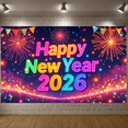 thumbnail image 5 of Colorful Happy New Year Banner Neon  New Year 2026 Display Firework Design Star Pattern NYE Backdrop for New Year Party NYE Celebration Holiday Gathering, 5 of 8
