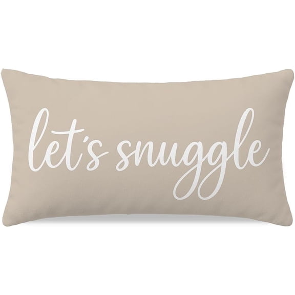 Decorative Lumbar Pillow Cover 12x20 Inch for Sofa Couch or Bed, Beige Throw Cushion Case, Let’s Snuggle Quote for Neutral Farmhouse Fall Bedroom Decor