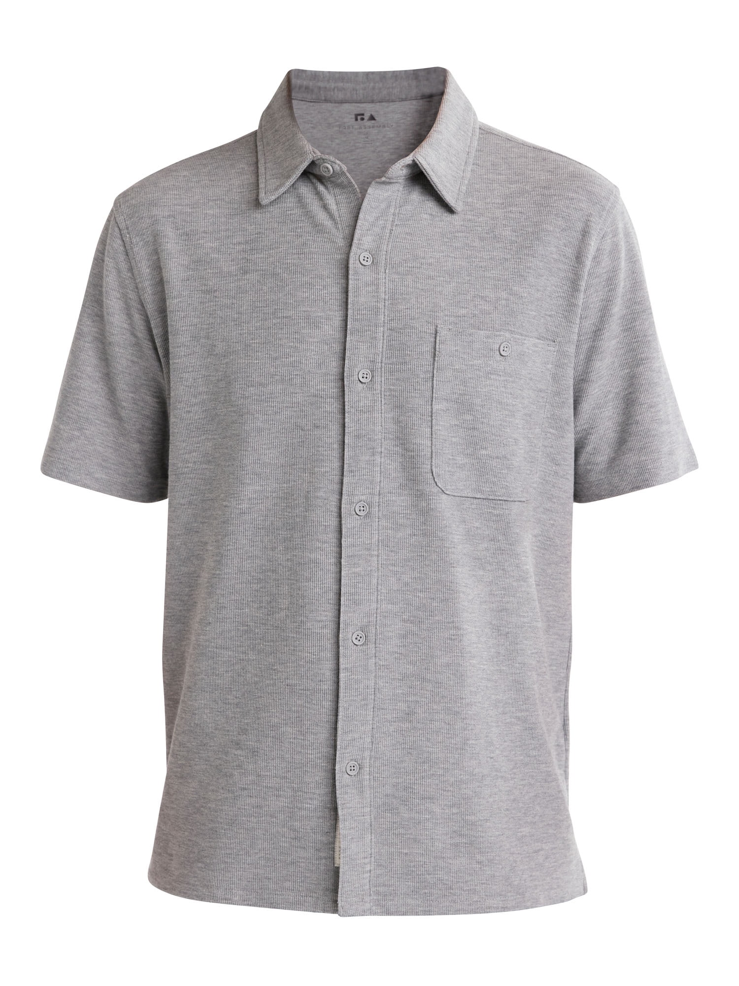 Free Assembly Men's Waffle Knit Button-Up Shirt with Short Sleeves, Sizes XS-3XL