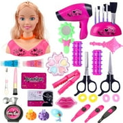 Uxgjfwu Hair Styling Doll Head, Hairstyle Makeup Doll Toy, Pretend Play Hairdresser Set for Creative Role Play Game