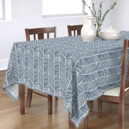 

Cotton Sateen Tablecloth 70 x 90 - Arrows Large Chevron Zigzag Arrow Herringbone Navy Indigo Southwestern Tribal Nursery Decor Print Custom Table Linens by Spoonflower