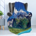 thumbnail image 4 of Highland Soft Flannel Fleece Blanket, Lake in Altai Mountains Highlands Clouds Sunny Summer Day Travel Attraction, Cozy Plush for Indoor and Outdoor Use, 50" x 60", Green Blue Aqua, by Ambesonne, 4 of 5