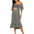 thumbnail image 1 of XASZHN Robe Femme Florale à Encolure Carrée Robes Midi Robe de Maternité Enceinte Décontractée Robe Trapèze Longue Fluide à Smocks BK2 S, 1 of 5