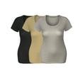 thumbnail image 3 of Emmalise Women's Short Sleeve Tshirt Scoop Neck Tee Value Set (3Pk, Blk, Khaki, Oat, X-Large), 3 of 6