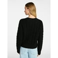 thumbnail image 3 of No Boundaries Cable Crewneck Drop Shoulder Sweater, Midweight, Women's XXS-XXL, 3 of 5